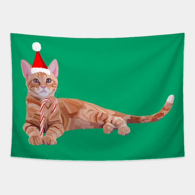 Festive Christmas Orange Ginger Cat Tapestry by Art by Deborah Camp