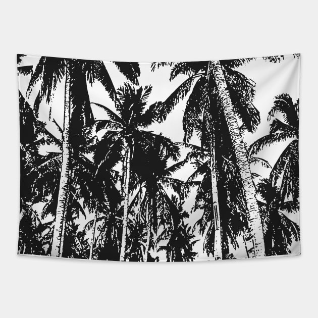 Palm Trees Design as Silhouette Effect in Black and White Tapestry by NigelSutherlandArt