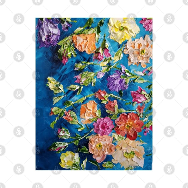 Teal with Bright Colorful Flowers, Flowers on Teal Painting, Bright bold colorful flowers, color pop decor, colorful artwork, floral decor by roxanegabriel