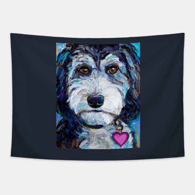 Tuxedo Aussiedoodle Dog by Robert Phelps Tapestry by RobertPhelpsArt