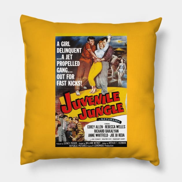 Vintage Drive-In Movie Poster - Juvenile Jungle Pillow by Starbase79