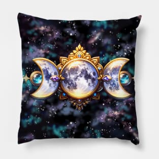 Cosmic Dance: Triple Goddess Symbol and Nebulas Pillow