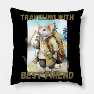 Watercolor Rat Traveling with Best Friend Pillow