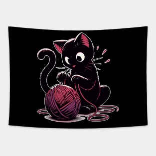 Cat and knitting kawaii cat with yarn ball Tapestry