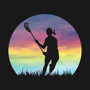 Women's Lacrosse Silhouette Colorful Retro Sunset Girls T-Shirt