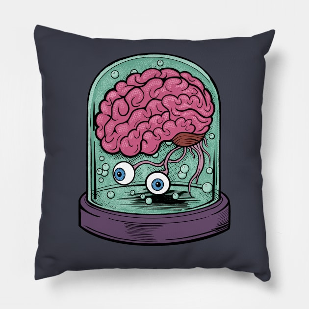 Brain In Glass Jar With Eyes Pillow by RGB Ginger