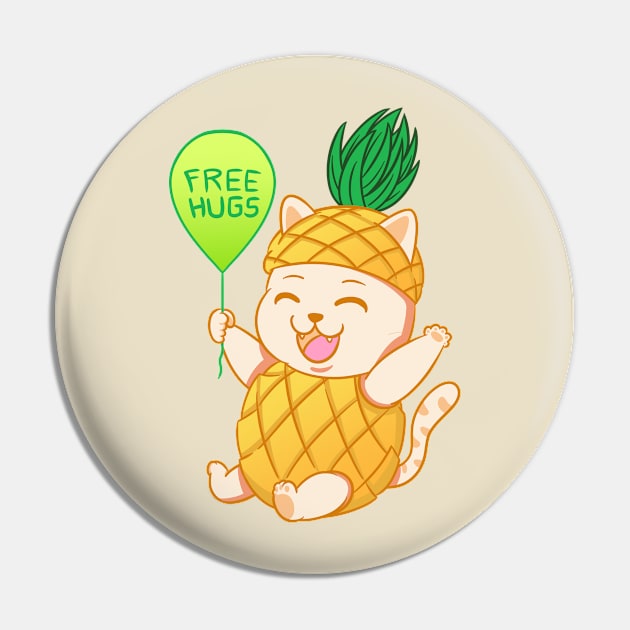 Fruit Cat : Pineapple Free Hugs Pin by Illustrasikuu