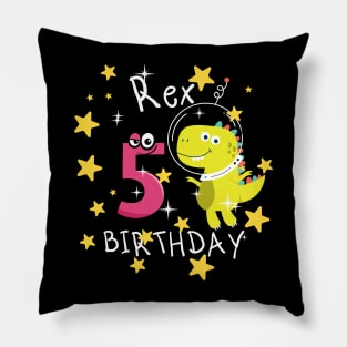 Kids 5 Year Old Dinosaur Outer Space Birthday Astronaut 5th Pillow