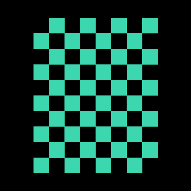 Bright Turquoise and Black Chessboard Pattern by californiapattern 