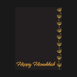 Happy Hanukkah greeting with Golden Menorah illustration on Black background T-Shirt