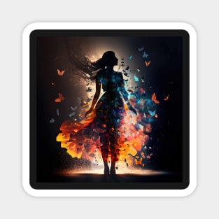 Silhouette of a woman bursting into butterflies Magnet