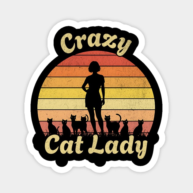 Crazy Cat Lady Retro Sunset Design Magnet by Designed By Marty