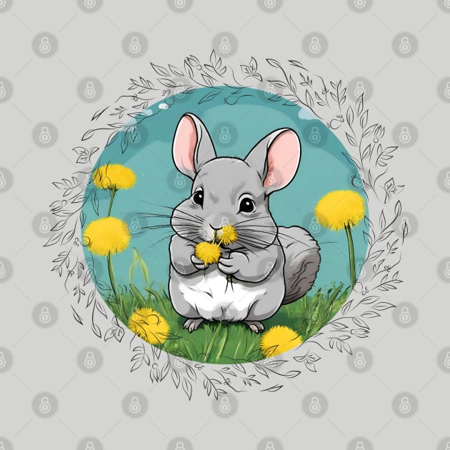 Cute Grey Chinchilla Eating Dandelions Design by vwagenet