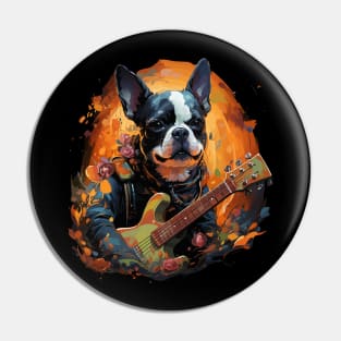 Boston Terrier Playing Guitar Pin