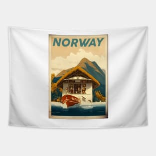 Norway Coastline Vintage Travel Art Poster Tapestry