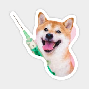 Shiba Inu Dog with a syringe for covid vaccine Magnet