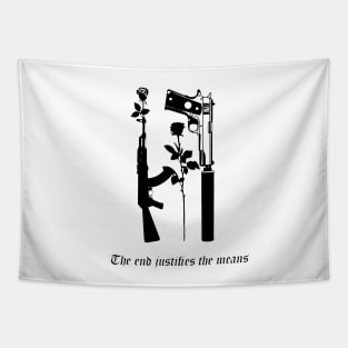 "The End Justify The Means" Minimalist Rose + Guns Tattoo Aesthetic Tapestry