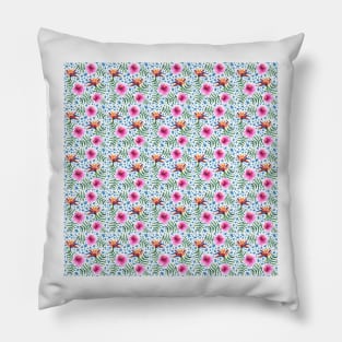 Tropical Flowers Watercolor Pattern Pillow