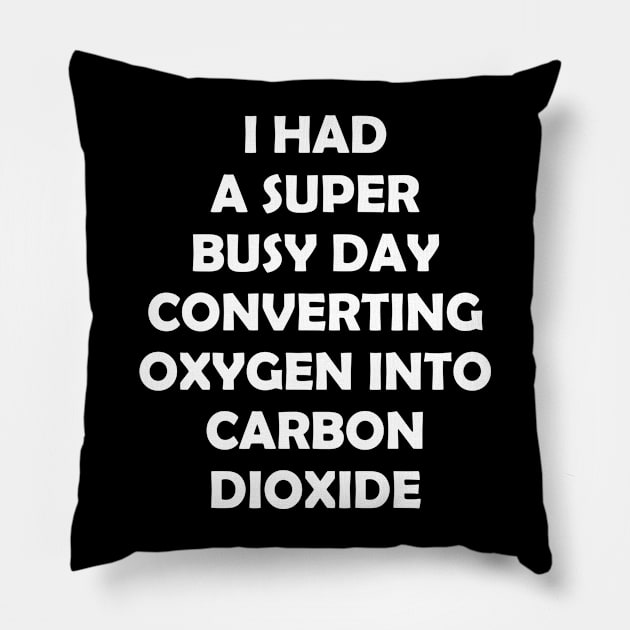 I HAD A SUBER BUSY DAY CONVERTING OXYGEN Pillow by Rotten Prints