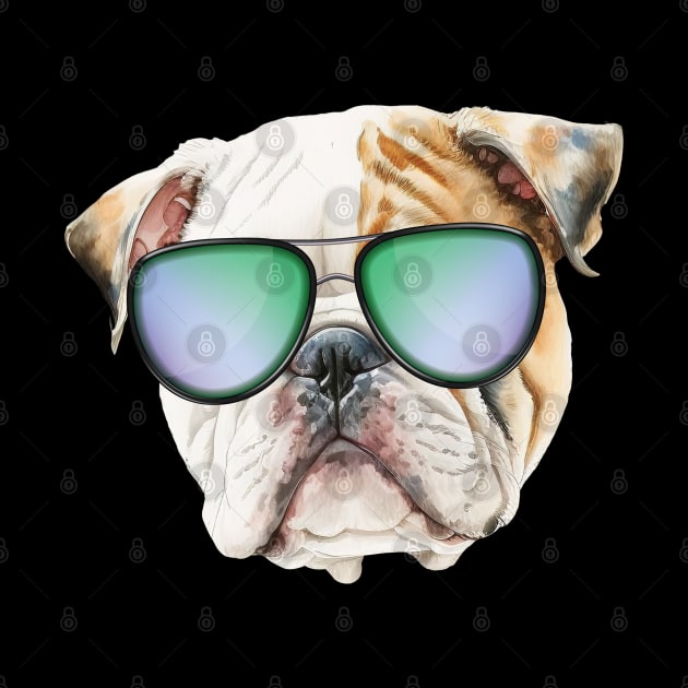 Cute english bulldog with sunglasses, Funny puppy by Arabic calligraphy Gift 