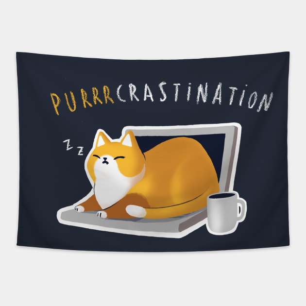 Purrcrastination - Fluffy Soft Cat - Kitty Procrastination Tapestry by BlancaVidal