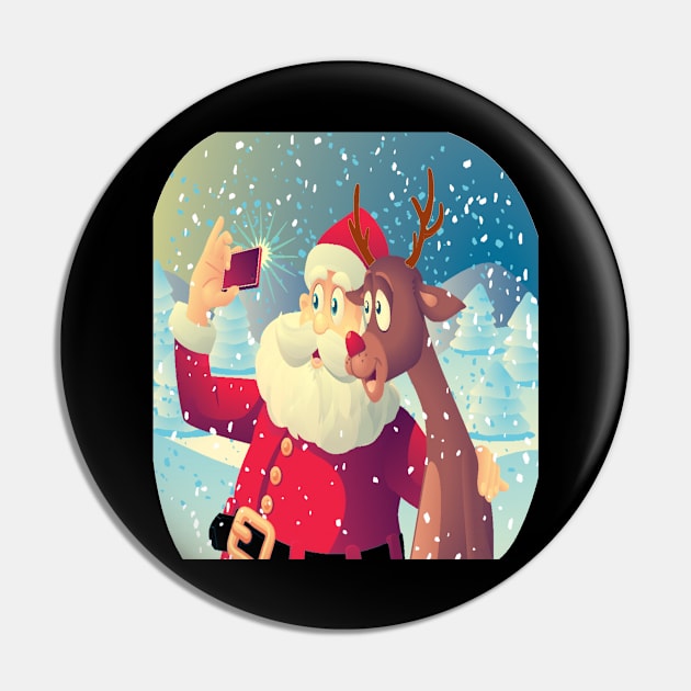 Reindeer And Santa Claus Merry Christmas Funny Gift Pin by karascom