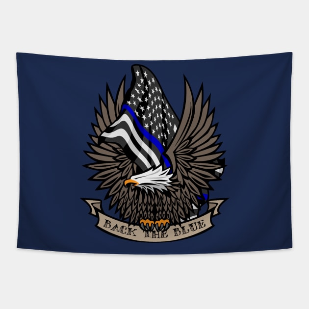 Back the Blue USA Police Blue Line Flag With Eagle Tapestry by hobrath