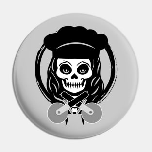 Female Pizza Chef Skull Black Logo Pin