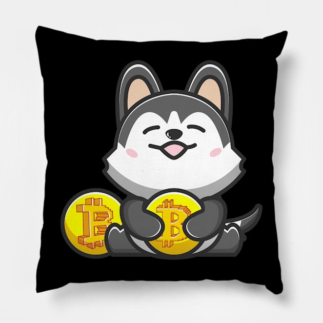 dog huging bitcoin Pillow by fflat hds