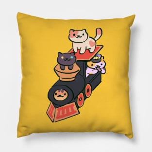 kitty collector cats conductor whiskers, peaches, pepper, princess on cardboard train Pillow