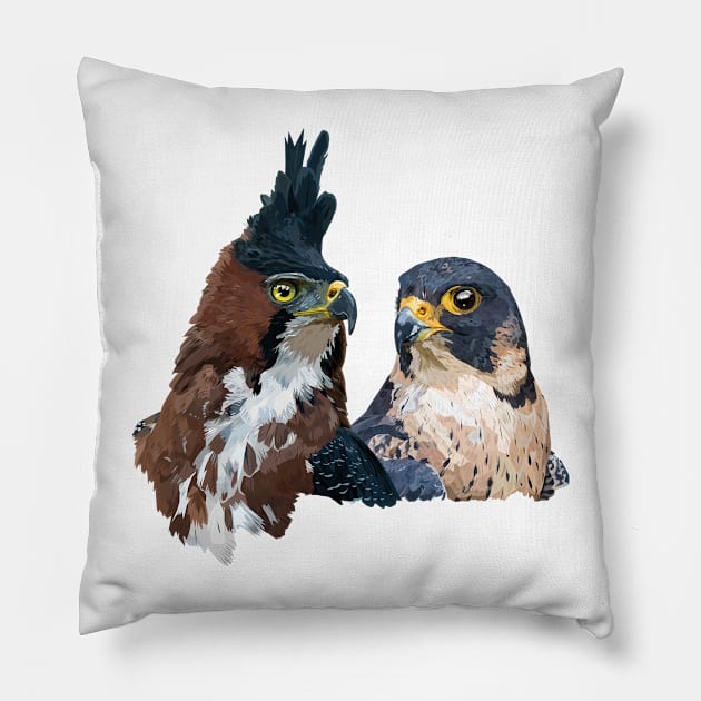 Crested Eagle and Peregrine Falcon Pillow by obscurite