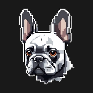 Grey 8-Bit Portrait Digital French Bulldog T-Shirt