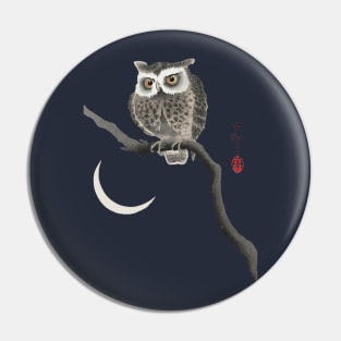 Owl and crescent moon / Ohara Koson Pin