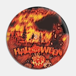 Halloween Party Design Pumpkin Witch Horror Art Pin