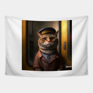 cat train conductor Tapestry