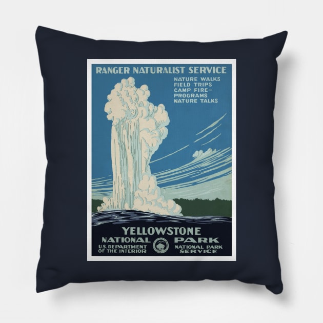 Vintage Yellowstone National Park Old Faithful Pillow by MasterpieceCafe