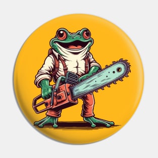 Happy frog carrying a chainsaw Pin