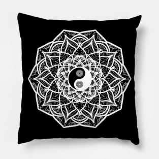 Geometric Yin Yang Mandala Symmetry YinYang Balance Meditation White Version Pillow