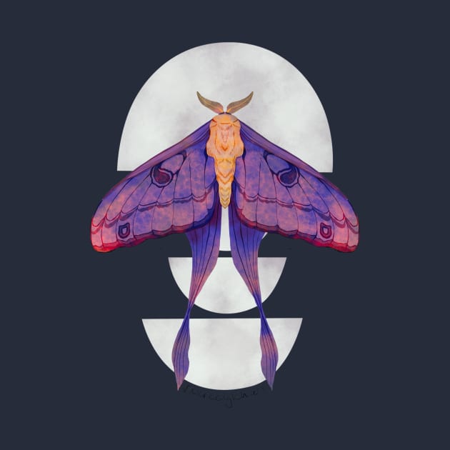 Purple Luna Moth on Half Moons Watercolor Art by venglehart