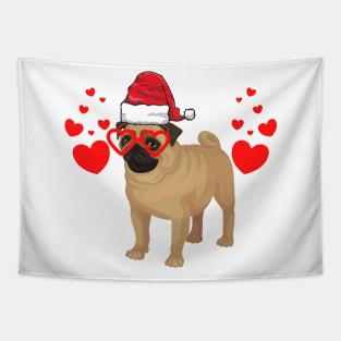 Santa Hat-Wearing Pug Dog Funny Christmas Holiday Tapestry