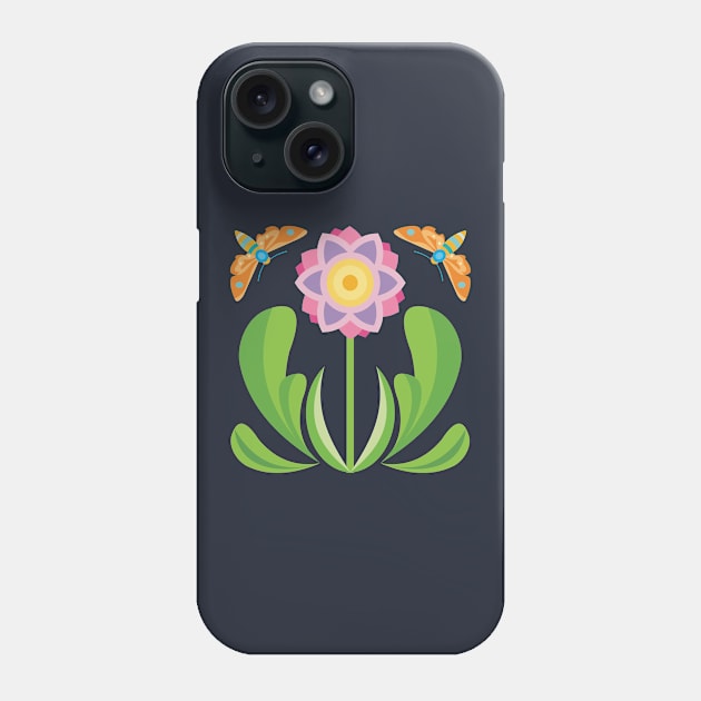 Flower Garden with Colorful Moths Phone Case by evisionarts