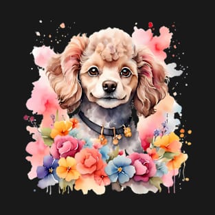 A poodle decorated with beautiful watercolor flowers T-Shirt