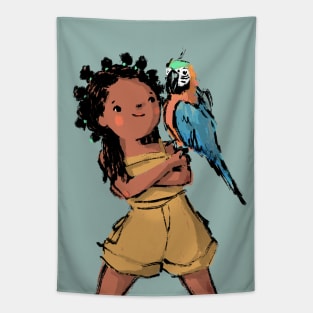 Girl and her Macaw Tapestry