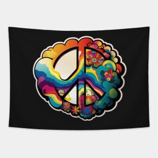 Groovy Psychedelic Peace Sign in Black Tapestry