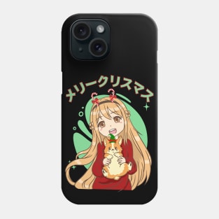 Kawaii Anime Blonde Girl And Corgi Christmas Phone Case