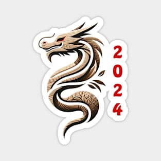 Elegant Wooden Dragon 2024 Magnet