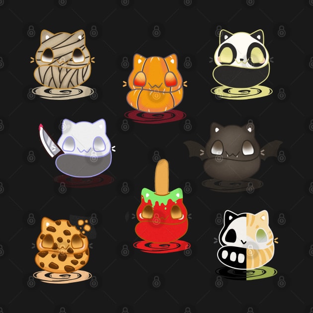 Set of kawaii halloween cats real breeds and fantasy cat by astronauticarte