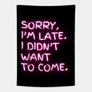 I'm late. I didn't want to come. (pink neon) Tapestry