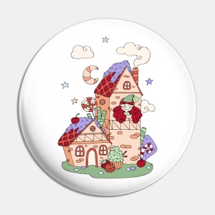 Funny princess in the tower. Fairytale castle Pin