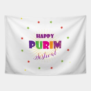 Happy Purim Festival. Kids Party Decoration. Gifts Jewish Holiday Traditional symbols Tapestry